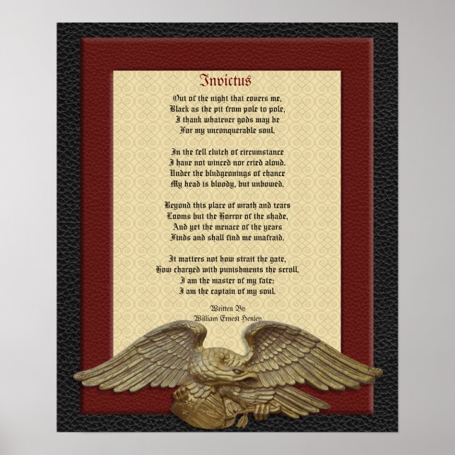 Invictus, Gedicht Leder mit Adler Poster (Vorne)