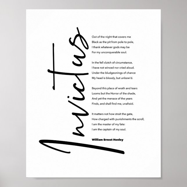Invictus Gedicht von Henley in Modern Black Script Poster (Vorne)