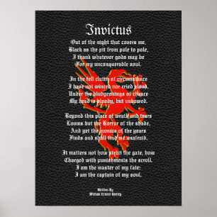 Invictus, inspirierendes Gedicht schwarz mit Gänge Poster