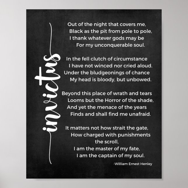 Invictus Poem Black and White Poster (Vorne)