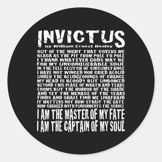 Invictus Poem Runder Aufkleber (Vorderseite)