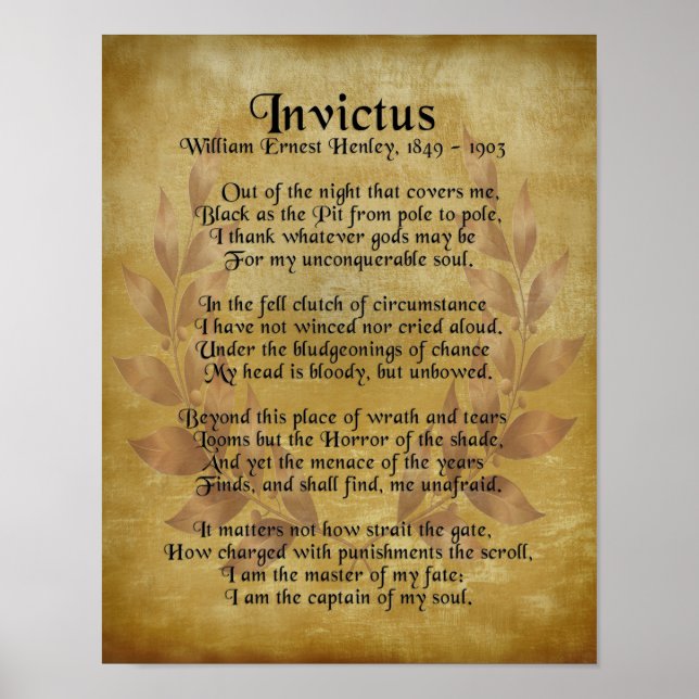 "Invictus", Viktorianischer Gedicht mit Lorbeerkra Poster (Vorne)