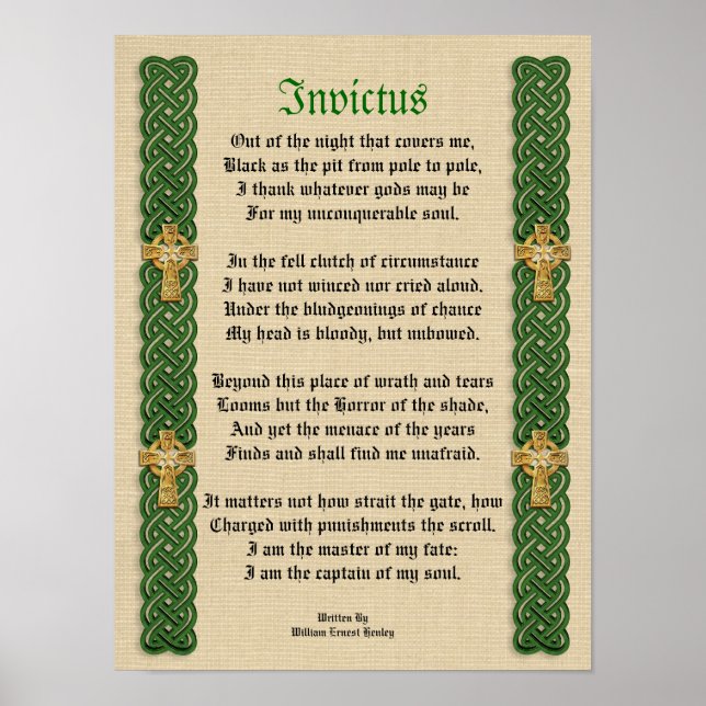 Invictus, Viktorianisches Gedicht Keltische Knoten Poster (Vorne)