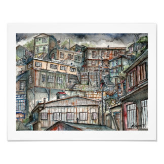 Invierno en los cerros de Valparaíso (acuarela). Fotodruck