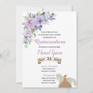Invitació n Quinceañ era Lila Lilac Floral Charg