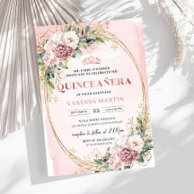 Invitación 15 Años Floral Rosa con Verde Eucalipto