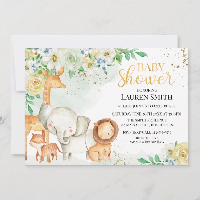 Invitación a Baby Shower para animales florales Einladung (Vorderseite)