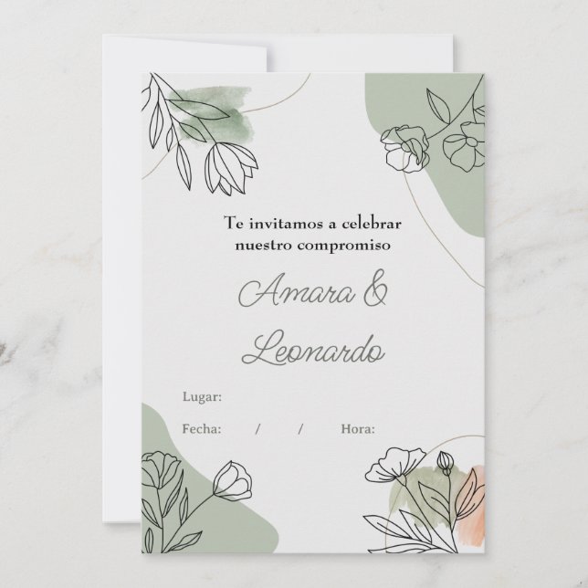 Invitación a compromiso o boda con flores einladung (Vorderseite)