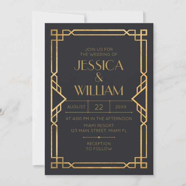 Invitación Art Deco Wedding Invitation 2 Einladung (Vorderseite)