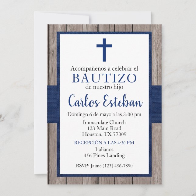 Invitación Azul Marino de Bautizo de Niño Einladung (Vorderseite)