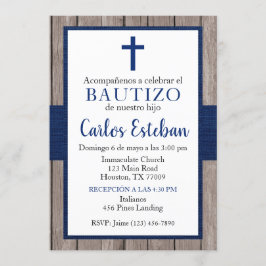 Invitación Azul Marino de Bautizo de Niño Einladung