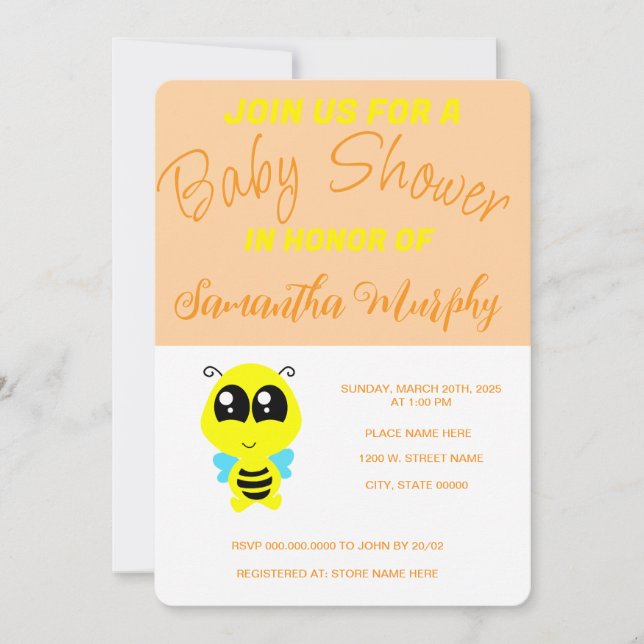 Invitación Baby Bee | Baby Shower Invitation Einladung (Vorderseite)
