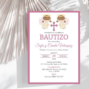 Invitacion Bautizo Girls Taufe Niedlich Twin Angel Einladung
