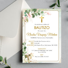 Invitacion Bautizo Green Blätter Religiöse Taufe Einladung