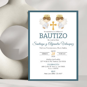 Invitacion Bautizo Jungen Taufe Niedlich Twin Ange Einladung