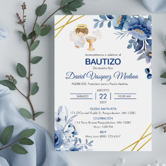 Invitacion Bautizo Niedliche Blume Boy Angel Taufe Einladung