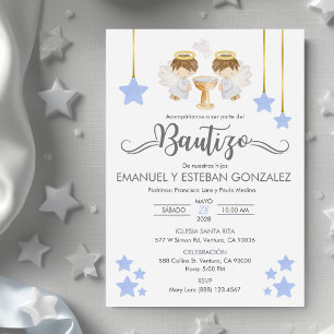 Invitacion Bautizo niños Taufe Niedlich Twin Angel Einladung