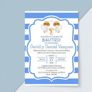 Invitacion Bautizo niños Taufe Niedlich Twin Angel Einladung