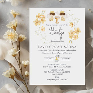 Invitacion Bautizo niños Taufe Niedlich Twins Ange Einladung