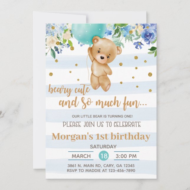 Invitación Beary cute bear balloon boy birthday in Einladung (Vorderseite)