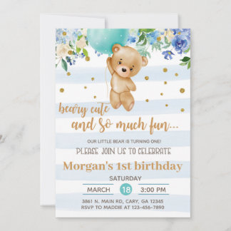 Invitación Beary cute bear balloon boy birthday in Einladung