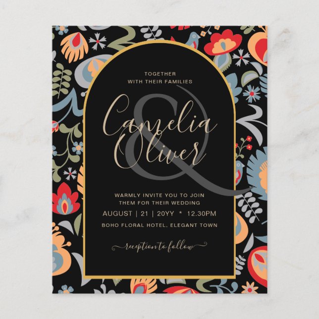 invitación bilingüe de boda de flores populär, flyer (Vorne)