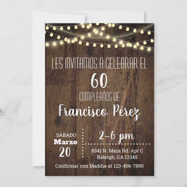 Invitación Birthday invitation, brown wood, lights Einladung (Vorderseite)