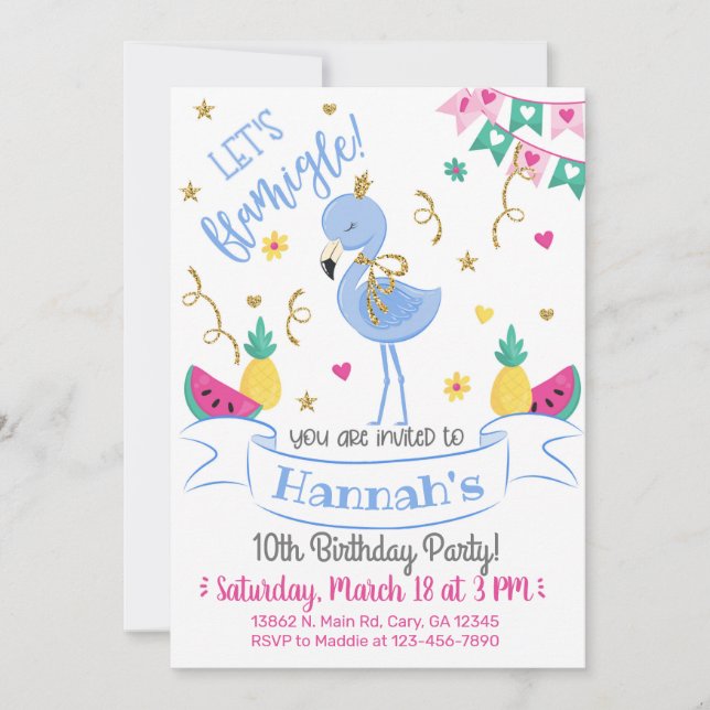 Invitación Blue flamingo, let's flamingle birthday Einladung (Vorderseite)