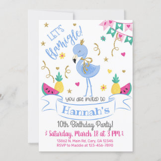 Invitación Blue flamingo, let's flamingle birthday Einladung