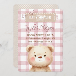 Invitación Blue Gingham Teddy Bear Einladung