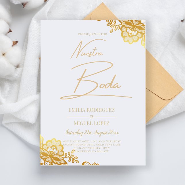 Invitación boda encaje dorado elegante presupuesto flyer (Von Creator hochgeladen)