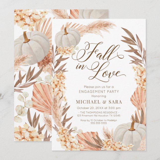 Invitación Boho Pampas Pumpkin White Fall Engageme Einladung (Vorne/Hinten)