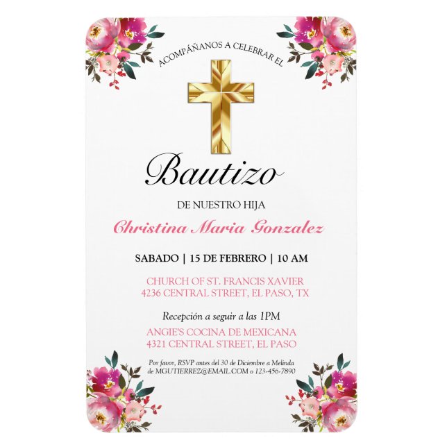 Invitación bonita del bautismo de la cruz del oro magnet (Vertikal)