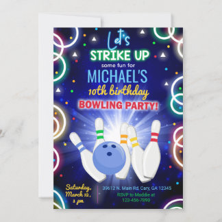 Invitación Bowling, strike up some fun, boy birthd Einladung