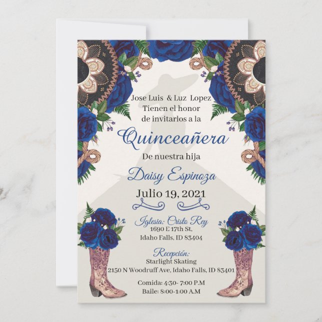 Invitación Charra Quinceanera Einladung, Royal bl. Einladung (Vorderseite)
