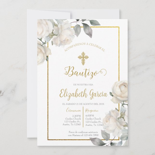 Invitación con ramo para bautismo einladung (Vorderseite)