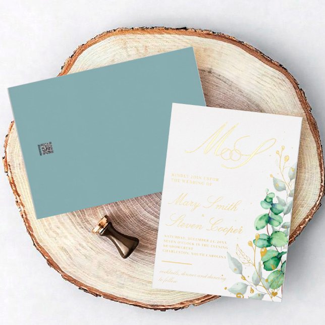 Invitación Con Relieve Metalizado Eucalyptus and g Folieneinladung (I wish you happiness!)