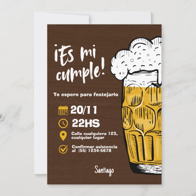 Invitación Cumpleaños de Hombre con Cerveza Einladung (Vorderseite)