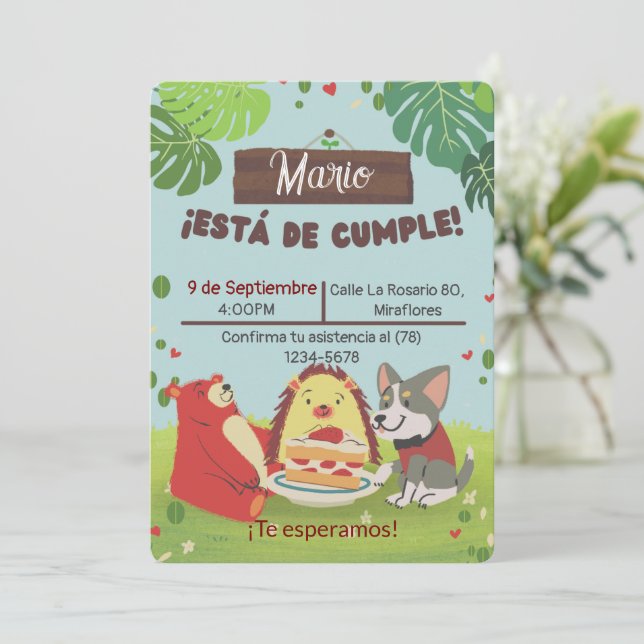 Invitación Cumpleaños Infantil para niño- Fiesta Einladung (Stehend Vorderseite)