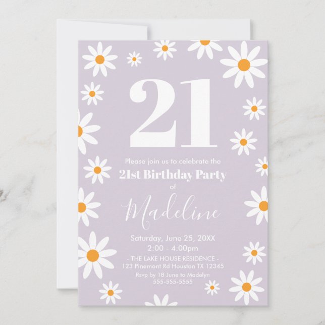 Invitación Daisies lilac Birthday Party Invitation Einladung (Vorderseite)