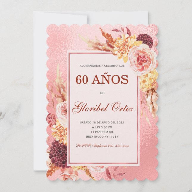 Invitación de 60 Años Mujer Einladung (Vorderseite)