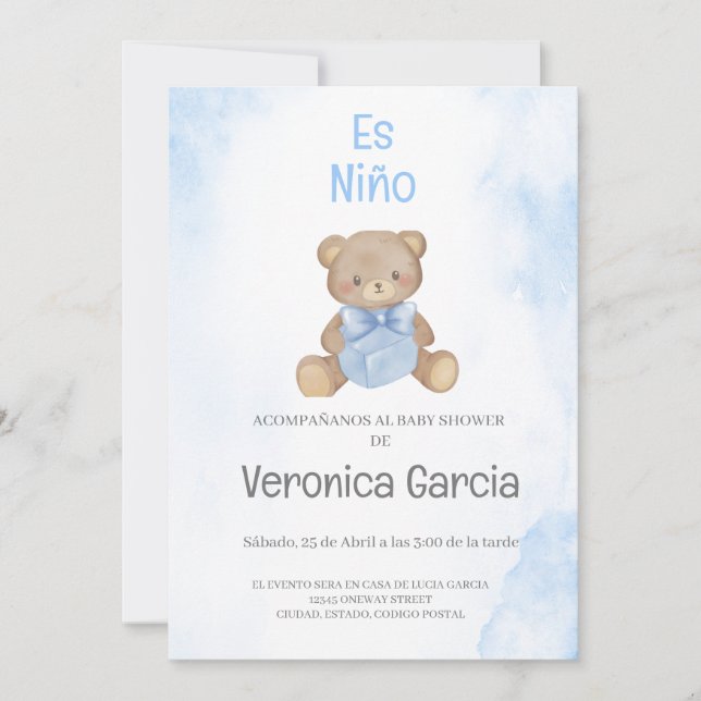 Invitacion de baby dusche para niño tema osito einladung (Vorderseite)