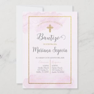 Invitación de bautismo color rosa en español einladung