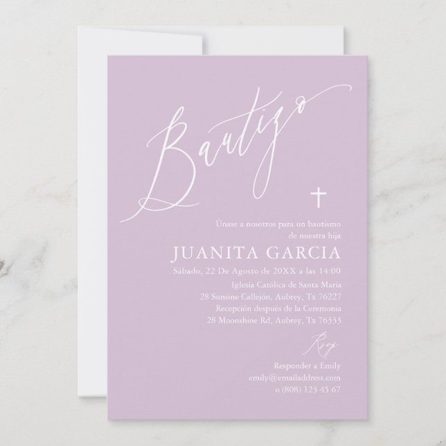 Invitación de bautismo de niña púrpura einladung (Vorderseite)