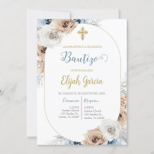 Invitación de bautismo floral azul einladung