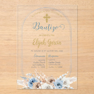 Invitación de bautismo floral azul en español invi acryleinladungen