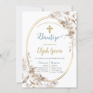 Invitación de bautismo floral blanca en español einladung