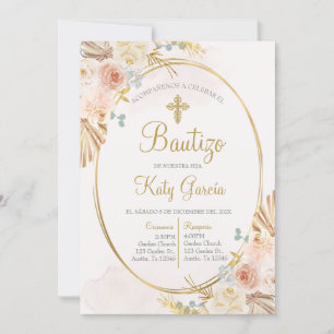 Invitación de bautismo floral boho en español einladung