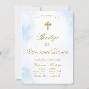 Invitación de bautismo para niño letra color oro einladung