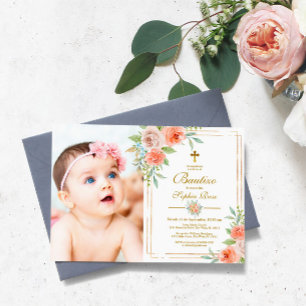 Invitación de Bautizo con Rosas de Jardín Einladung